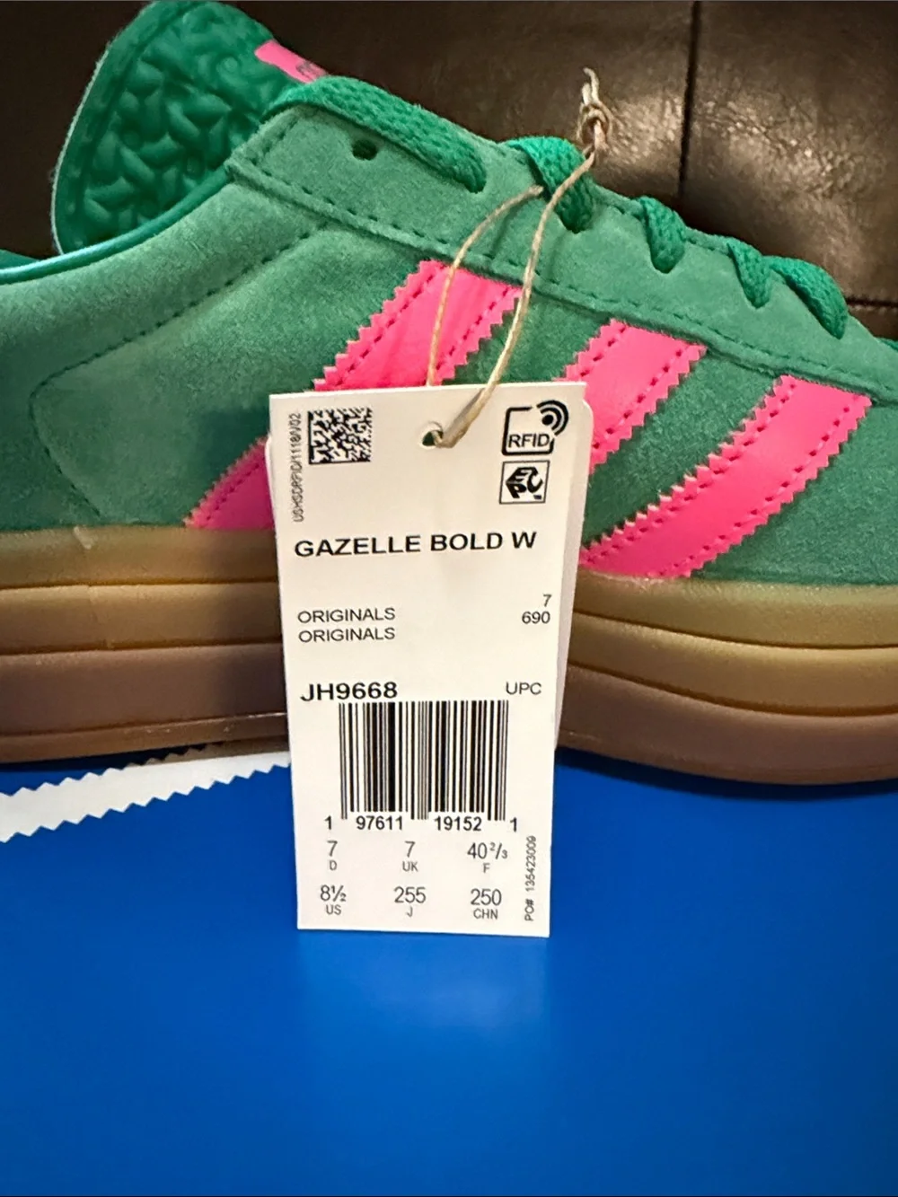 adidas women's Gazelle Bold W Green Pink Yellow Platform Sneaker